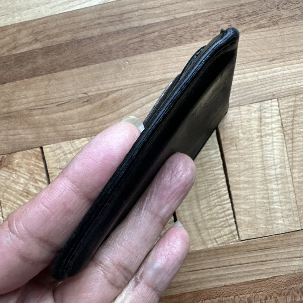 Brighton Salina  Black Leather Money Clip 3.3 Inch Pocket Wallet Silverplate